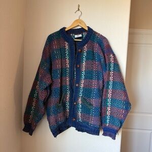 Vintage Handwoven Wool Cardigan - Size XL - Made in Ecuador